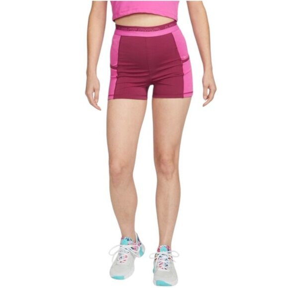 Nike Pro Shorts‎ Women’s Small Pink Burgundy Pockets High Waisted Stretch NWT - Picture 1 of 11